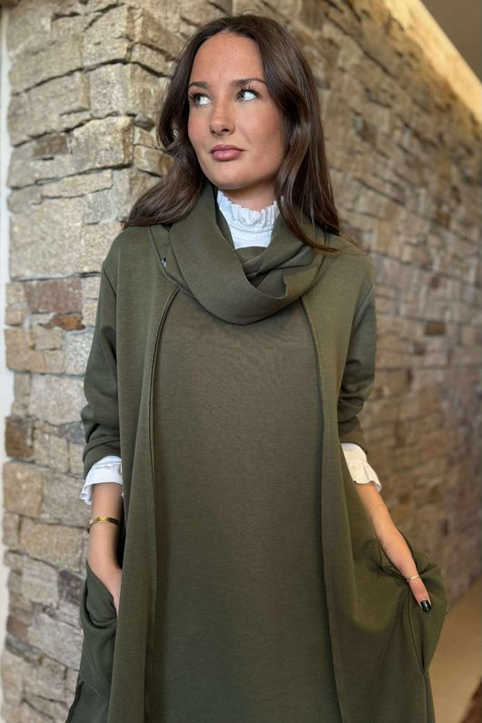 Sola Smart Tech Cowl Cocoon Dress Khaki
